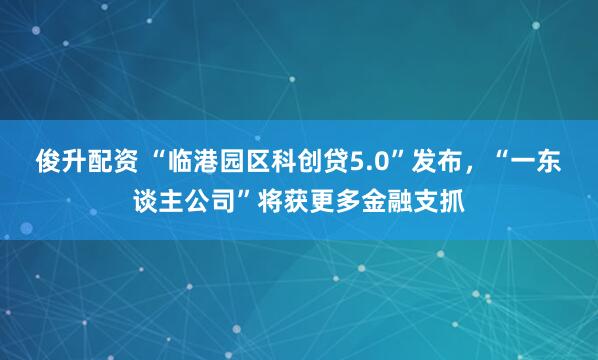 俊升配资 “临港园区科创贷5.0”发布，“一东谈主公司”将获更多金融支抓