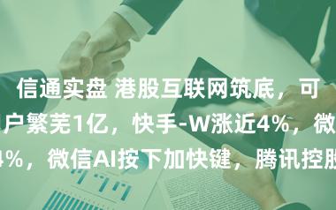 信通实盘 港股互联网筑底，可灵AI全国用户繁芜1亿，快手-W涨近4%，微信AI按下加快键，腾讯控股涨超2%