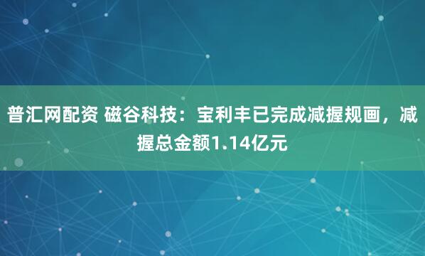 普汇网配资 磁谷科技：宝利丰已完成减握规画，减握总金额1.14亿元