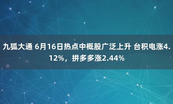 九狐大通 6月16日热点中概股广泛上升 台积电涨4.12%,拼多多涨2.44%