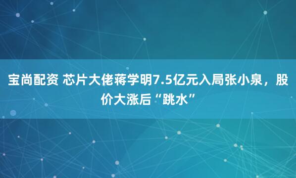 宝尚配资 芯片大佬蒋学明7.5亿元入局张小泉，股价大涨后“跳水”